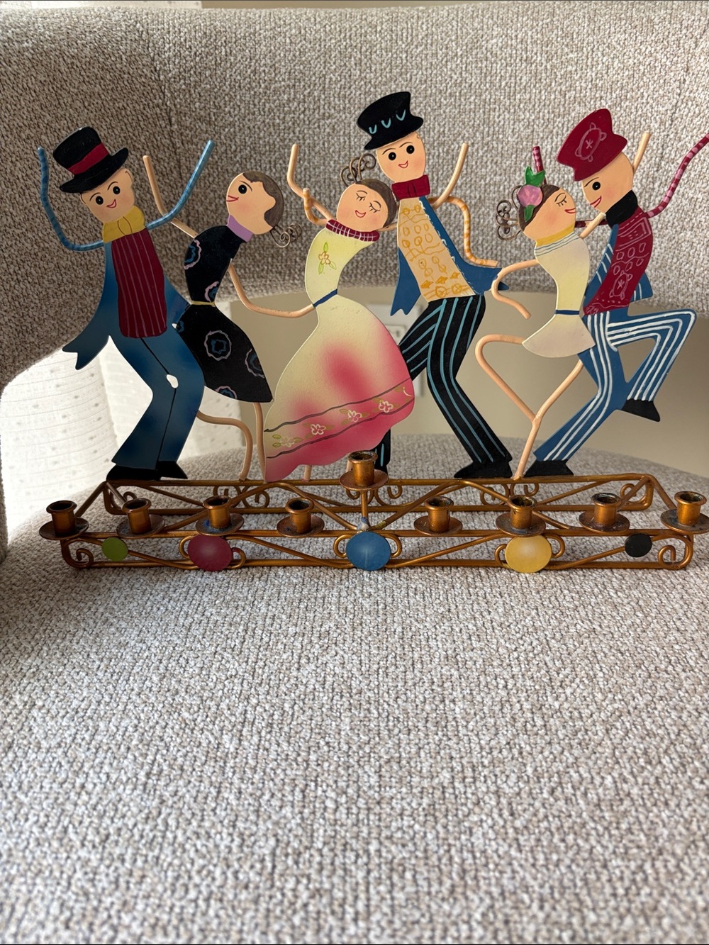Colorful Dancing Couple Chanukah Menorah